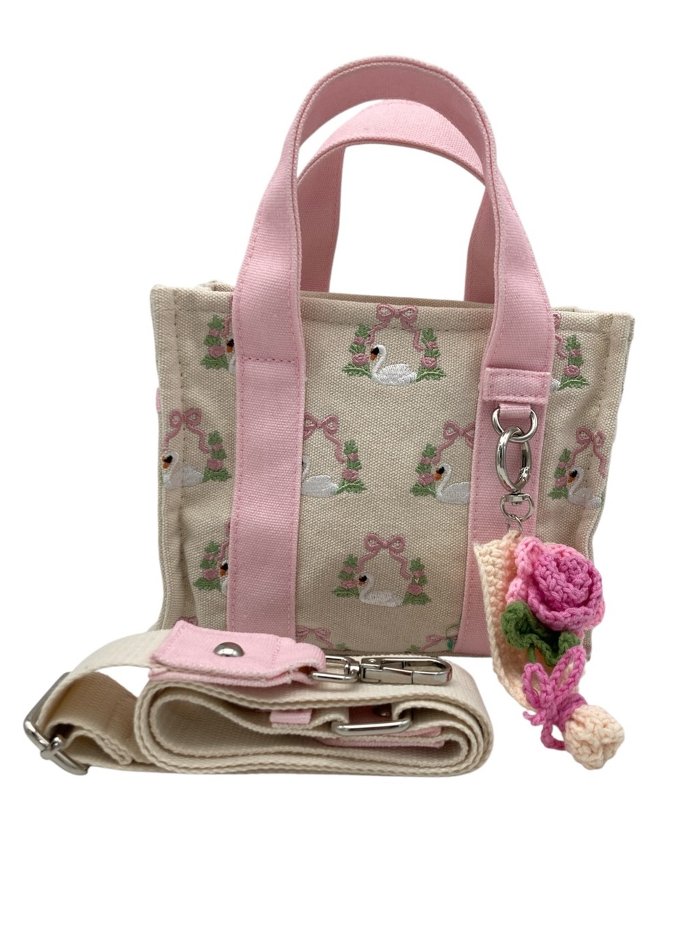 Madden Girl Embroidered Bow Swan Mini Cotton Tote Bag